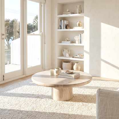 Nobu Round Sculptural Stone Coffee Table | Modern Coffee Table by Interior Ave