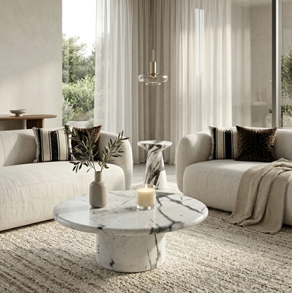 Nobu Round Sculptural Stone Coffee Table - Panda Marble Finish