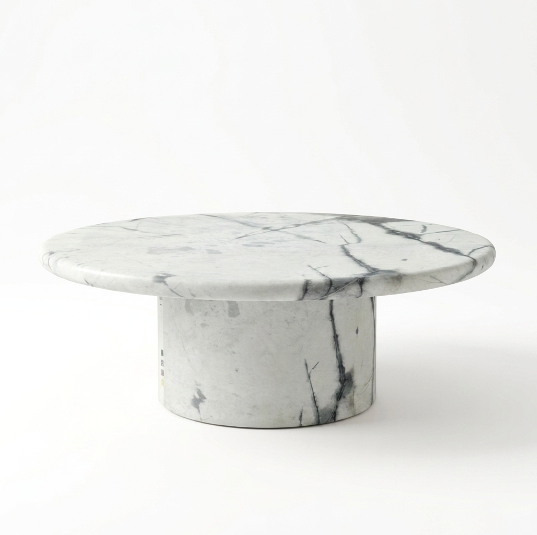 Nobu Round Sculptural Stone Coffee Table - Panda Marble Finish