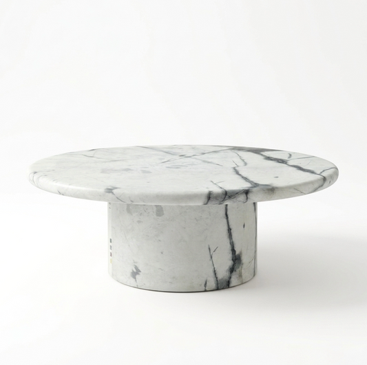 Nobu Round Sculptural Stone Coffee Table - Panda Marble Finish