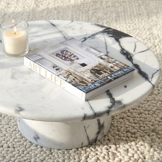Nobu Round Sculptural Stone Coffee Table - Panda Marble Finish