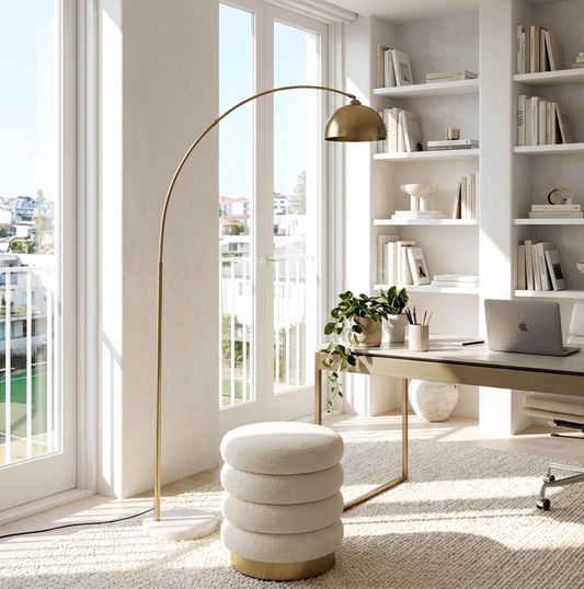 Noosa Glow Modern Arched Floor Lamp - Gold Brass