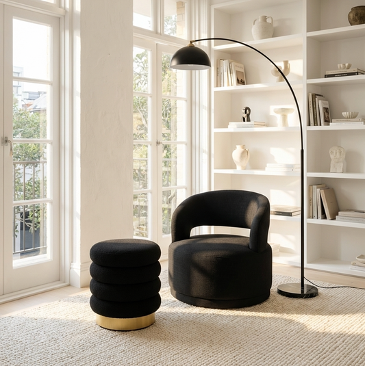 Noosa Glow Modern Arched Floor Lamp - Black