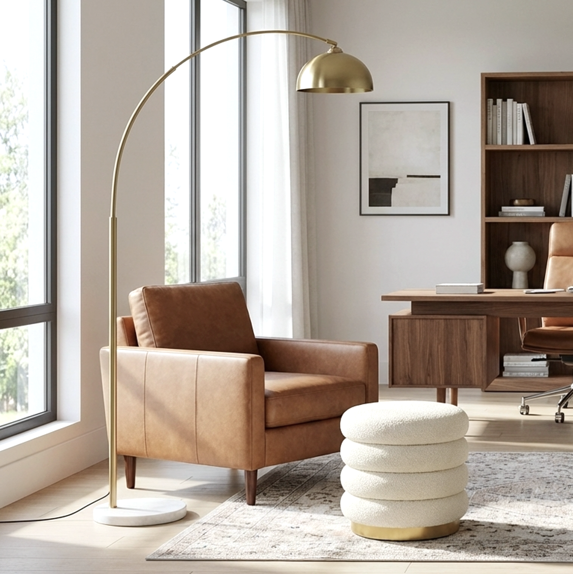 Noosa Glow Modern Arched Floor Lamp - Gold Brass