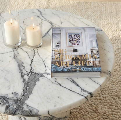 Nobu Round Sculptural Stone Coffee Table - Panda Marble Finish