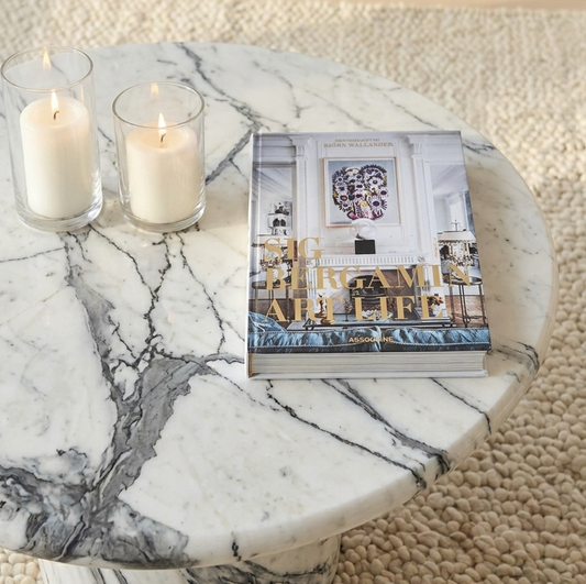 Nobu Round Sculptural Stone Coffee Table - Panda Marble Finish