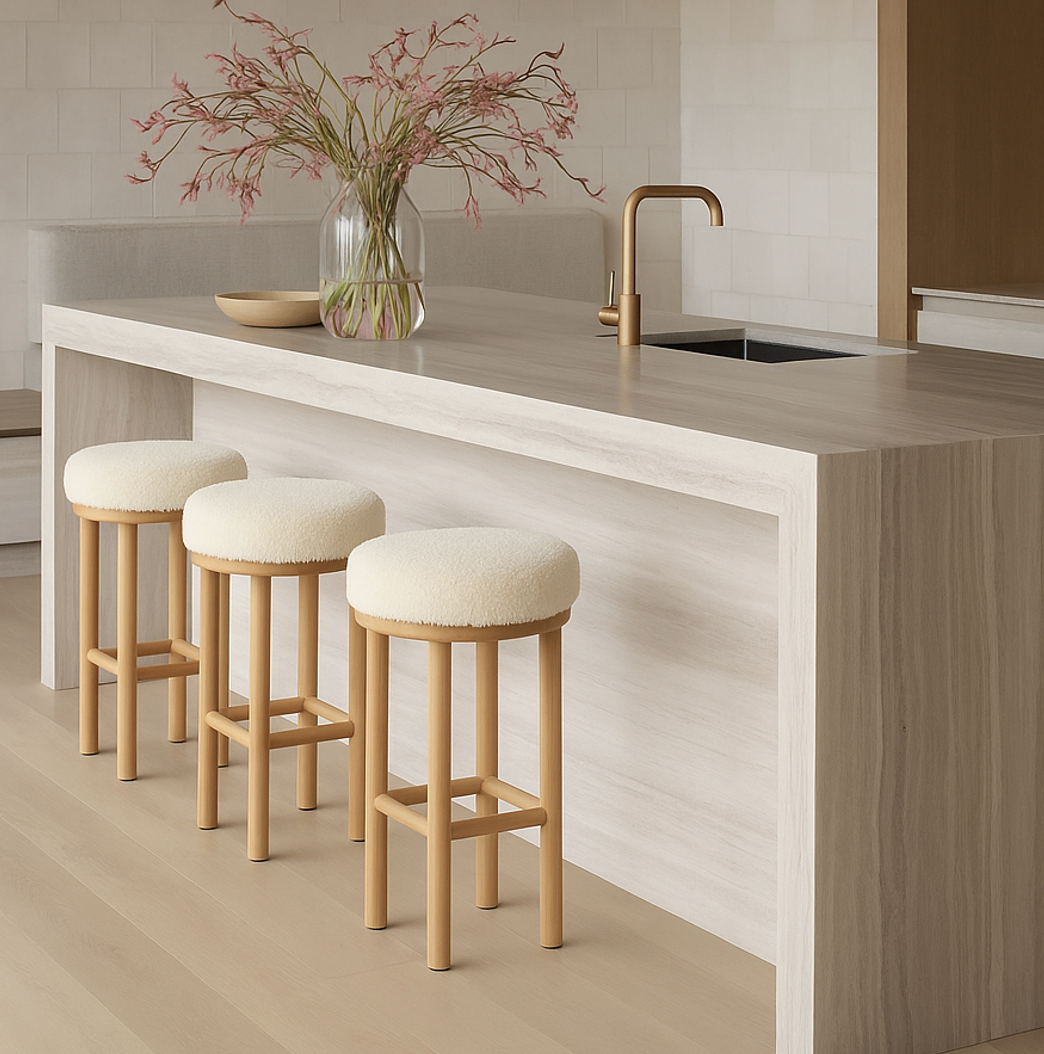 Oxford Wood Oak Bar Stool - Sheepskin