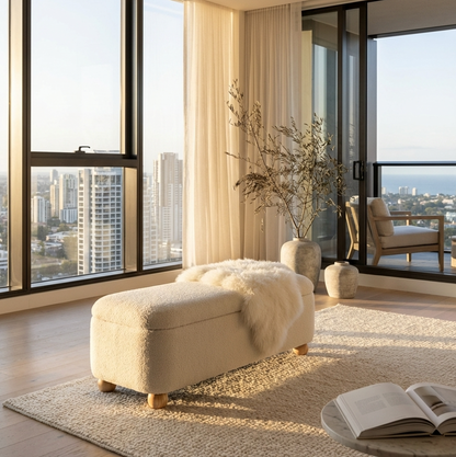 Orion Storage Bench Ottoman - Off White