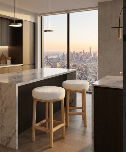 Oxford Wood Oak Bar Stool - Sheepskin | Designer Bar Stool by Interior Ave