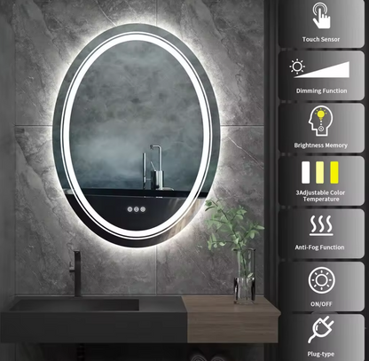50 x 70cm Oval Frameless LED Bathroom Mirror – LED illuminated bathroom mirror by Interior Ave