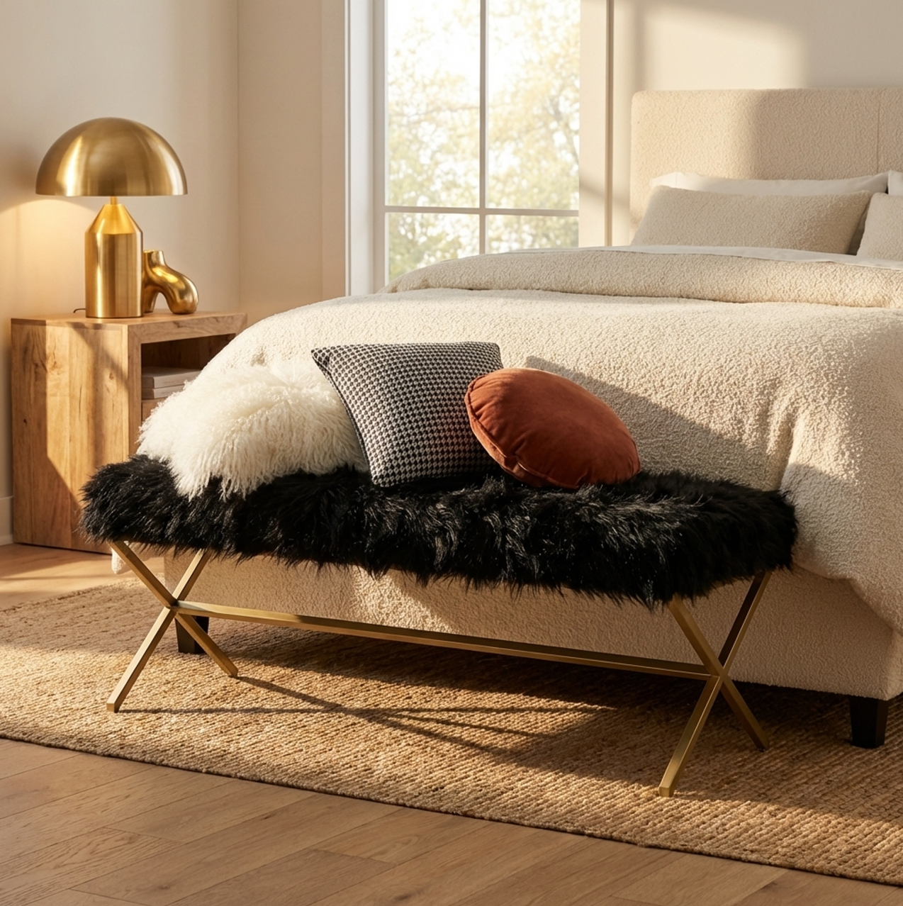 Oxley Fur Bench - Black