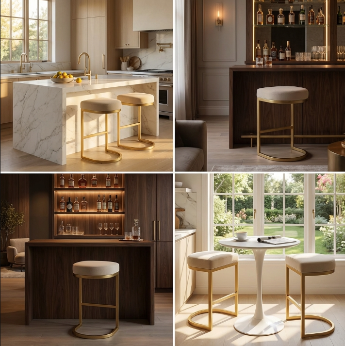 Royale Taupe Velvet Stool – Designer Bar Stool by Interior Ave