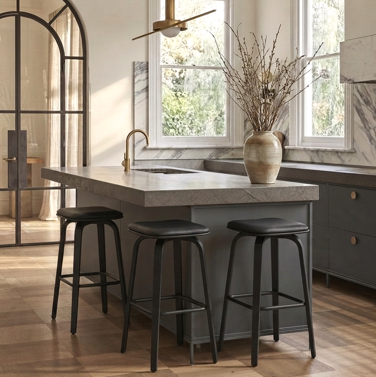 Remi Swivel Backless Black Bar Stool - Set of Two