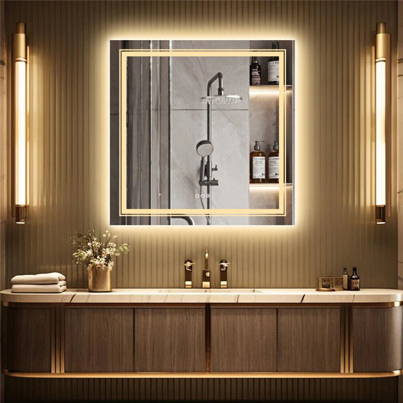 90CM X 90CM SQUARE FRAMELESS LED BATHROOM MIRROR