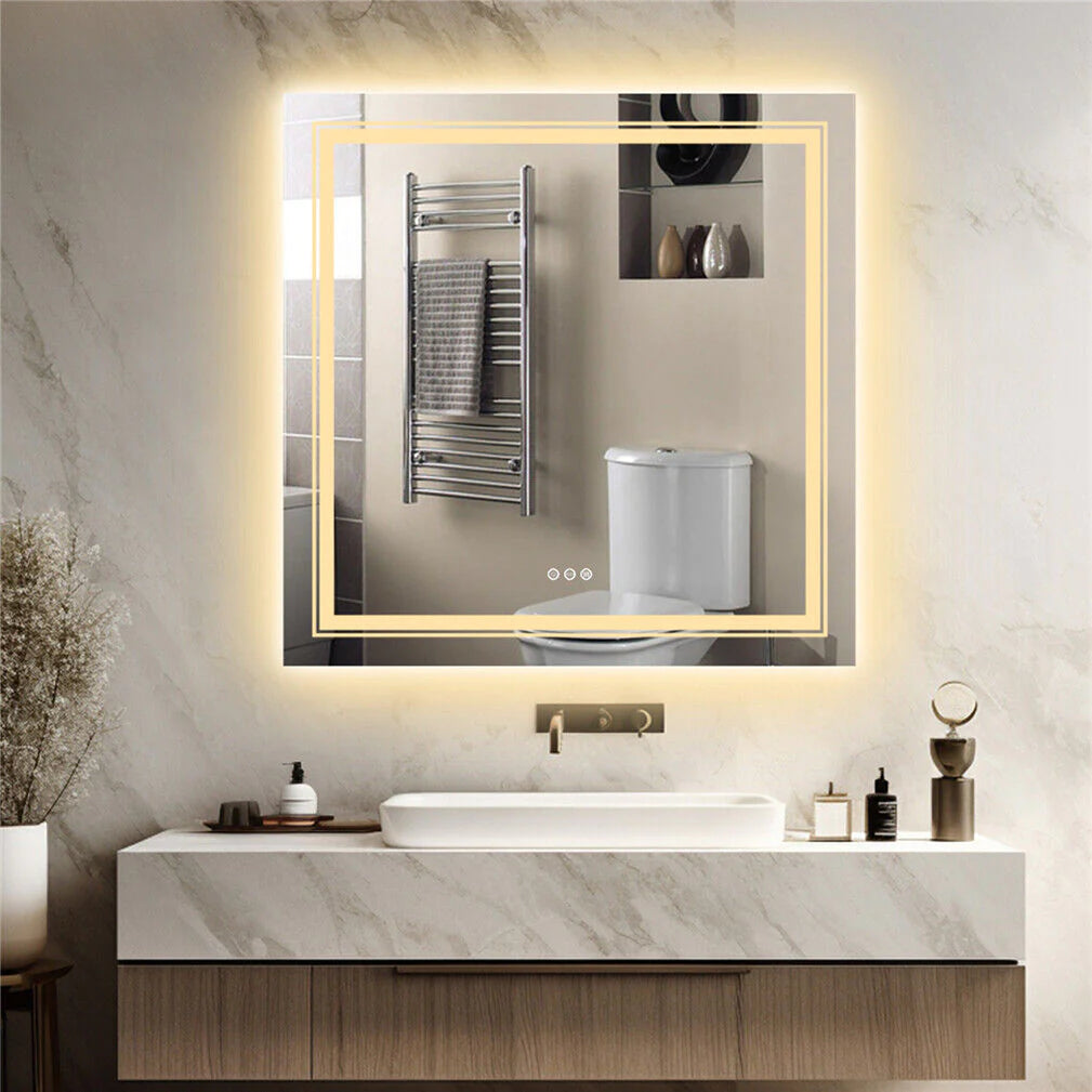 90CM X 90CM SQUARE FRAMELESS LED BATHROOM MIRROR