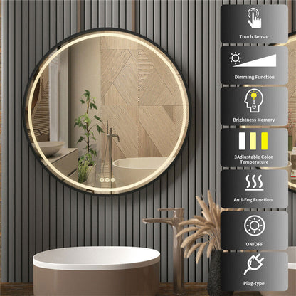 60cm Round Black Hanging LED Bathroom Mirror – LED illuminated bathroom mirror by Interior Ave