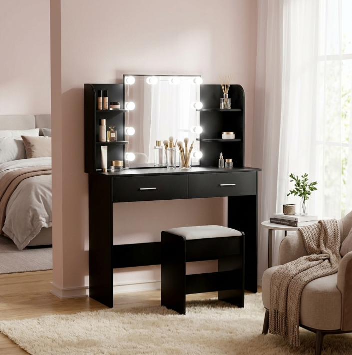 Serenity Dressing Table Set with Makeup Mirror - Black – Designer mirror by Interior Ave