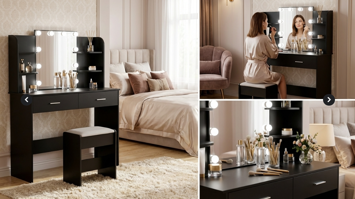 Serenity Dressing Table Set with Makeup Mirror - Black – Designer mirror by Interior Ave