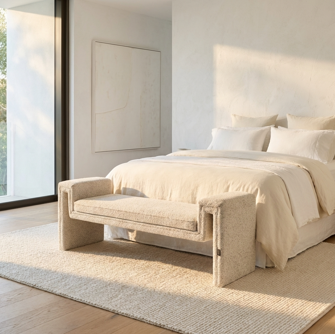 Solace Tweed Bench - Frosted Grey | Stylish Bedroom Bench By Interior Ave