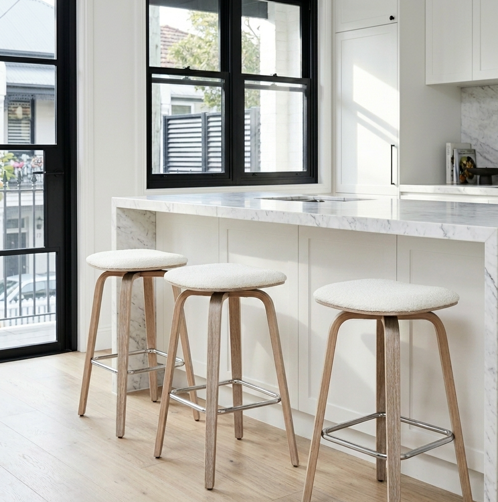 Sorene Oak Bar Stool - White + Oak Set of Two