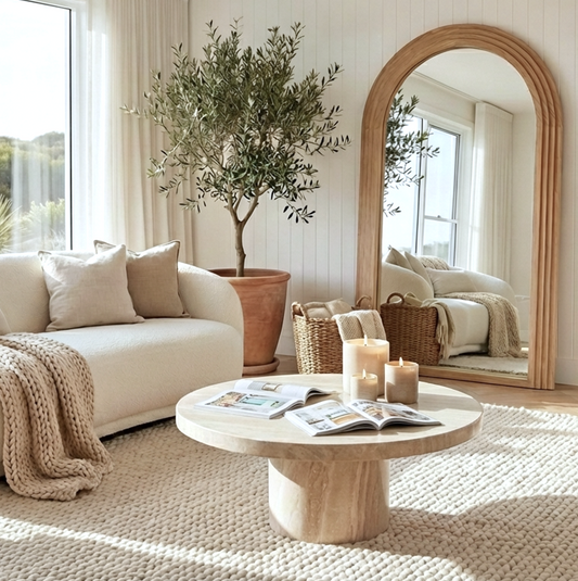 Sierra Arched Step Mirror – Signature Sculptural Natural Wood Statement Piece