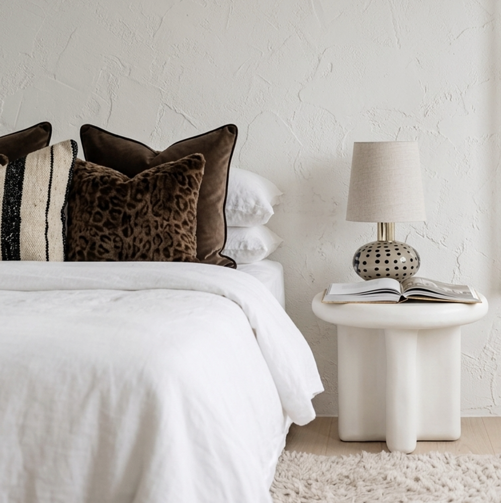 Santorini Stone Side Table- Off White