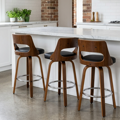Valen Walnut Swivel  Bar Stool - Set of Two