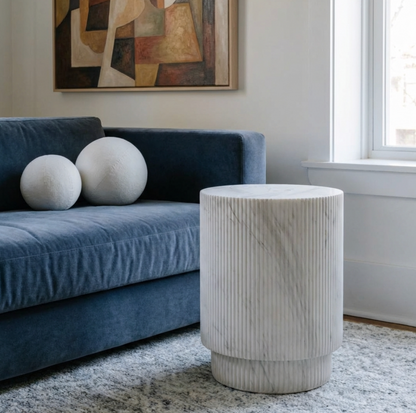 Vera Fluted Stone Side Table - Marble