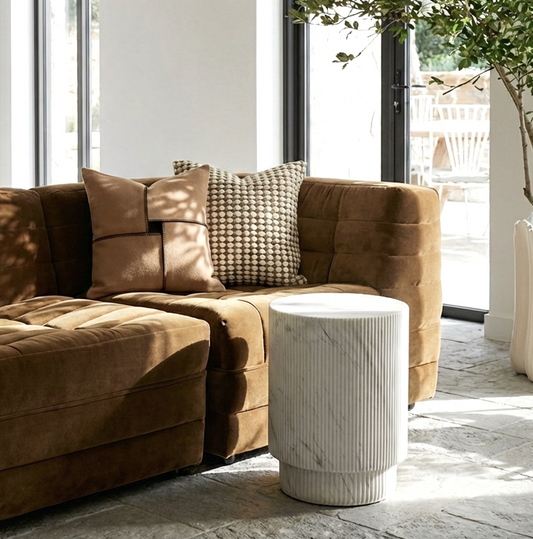 Vera Fluted Stone Side Table - Marble