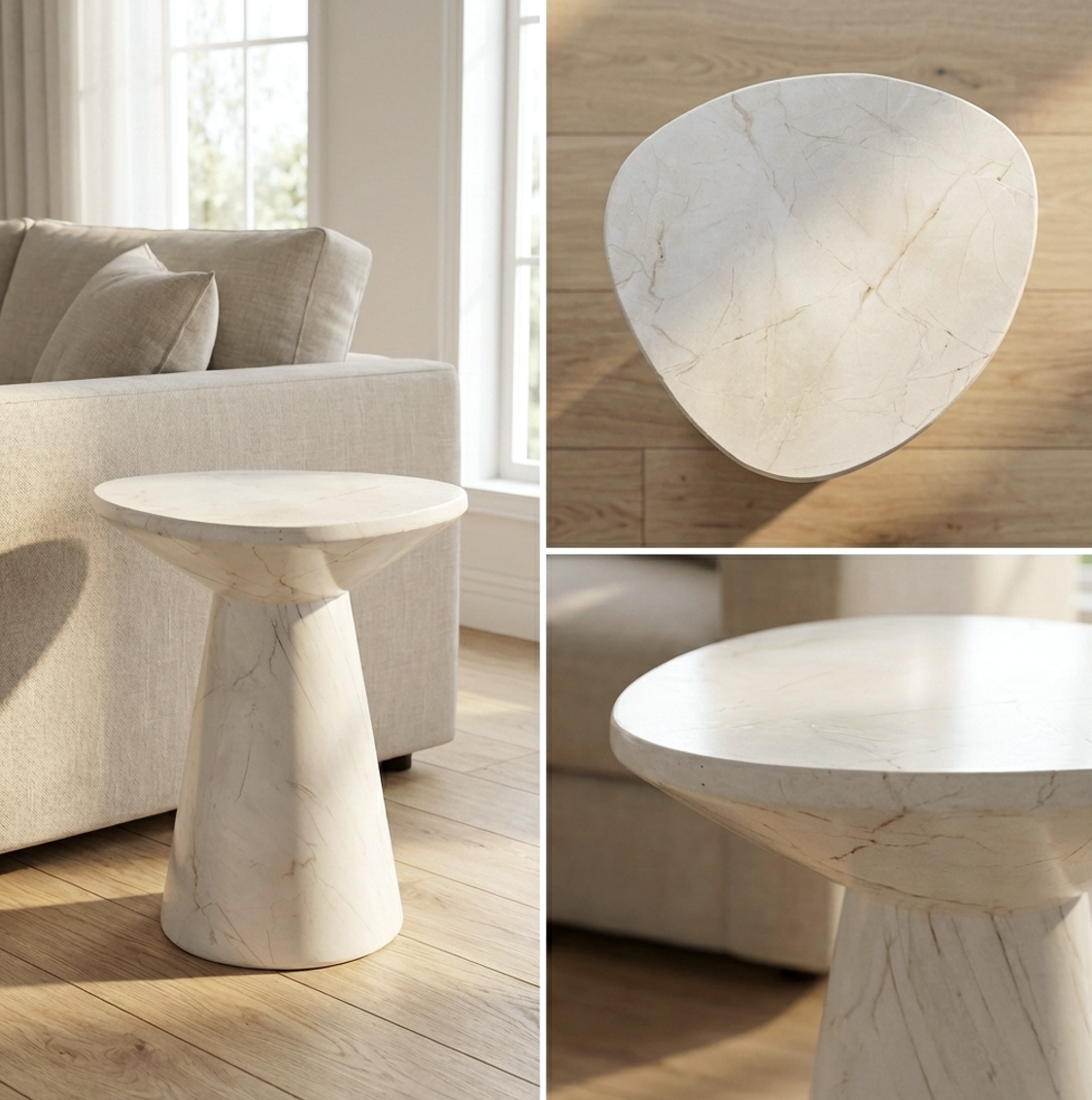 Veneta Stone Side Table - Calacatta Ivory