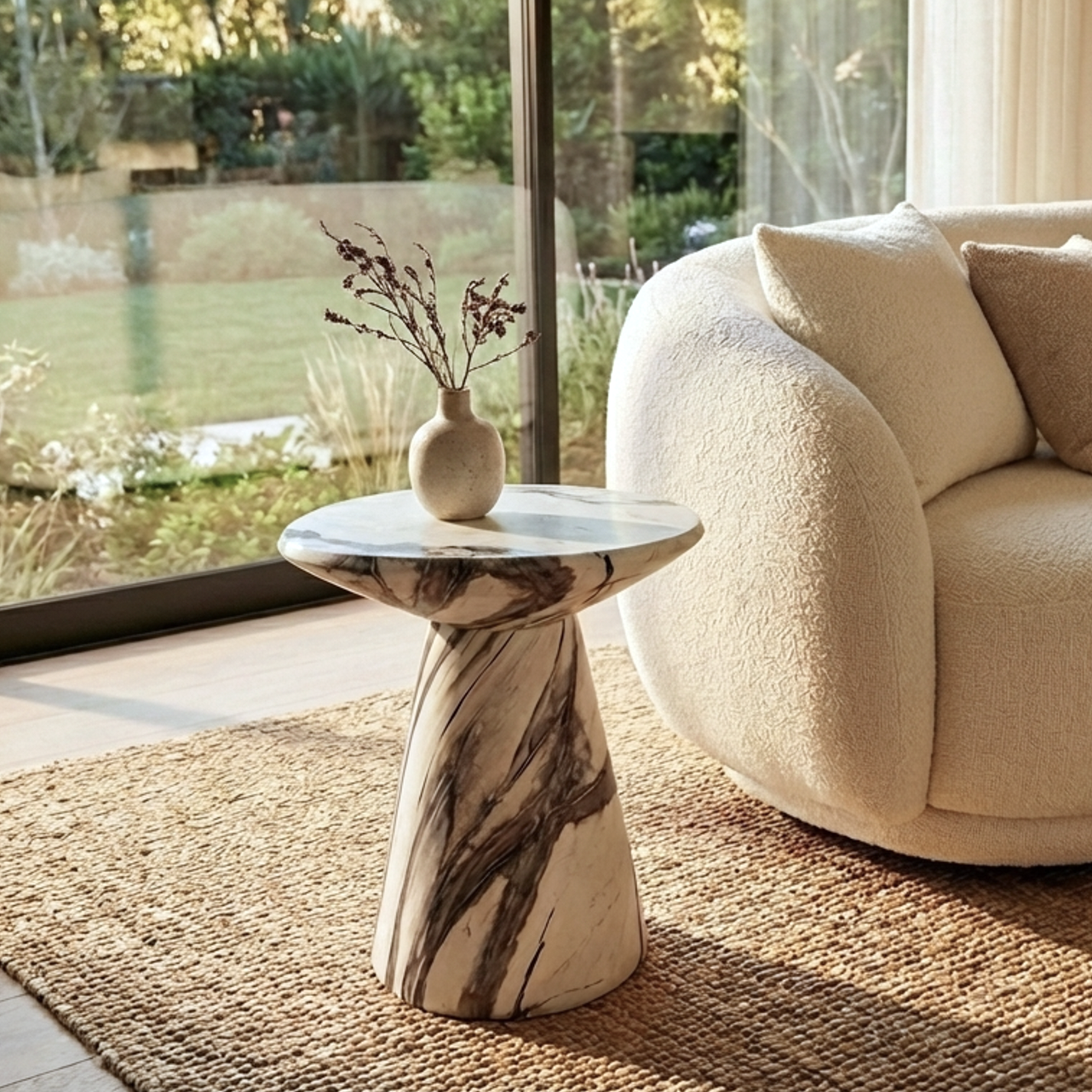 Veneta Stone Side Table - Panda Marble Finish