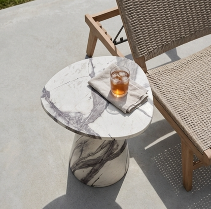 Veneta Stone Side Table - Panda Marble Finish