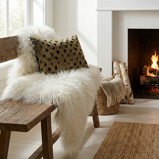 Mongolian Sheepskin Fur / Throw - White 90cm