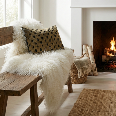 Mongolian Sheepskin Fur / Throw - White 90cm