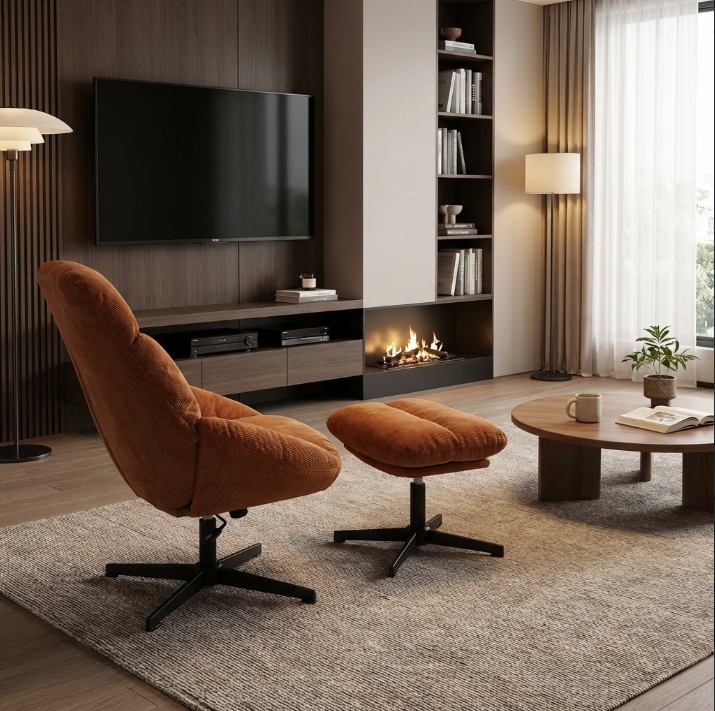 Yara Armchair & Ottoman Set – Burnt Orange Velvet – modern armchair by Interior Ave