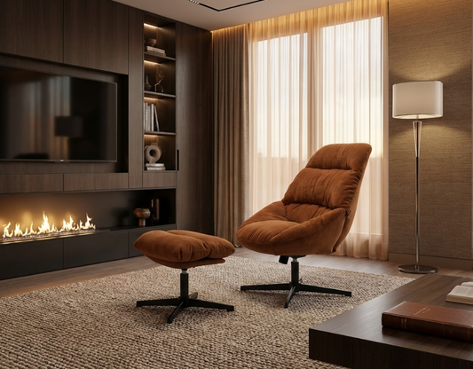 Yara Armchair & Ottoman Set – Burnt Orange Velvet – modern armchair by Interior Ave
