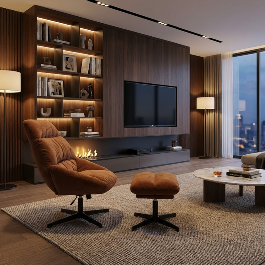 Yara Armchair & Ottoman Set – Burnt Orange Velvet – modern armchair by Interior Ave