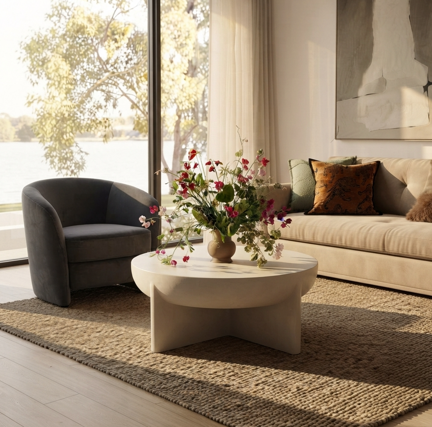 Zelda Sculptural Stone Coffee Table – Sand Textured Finish