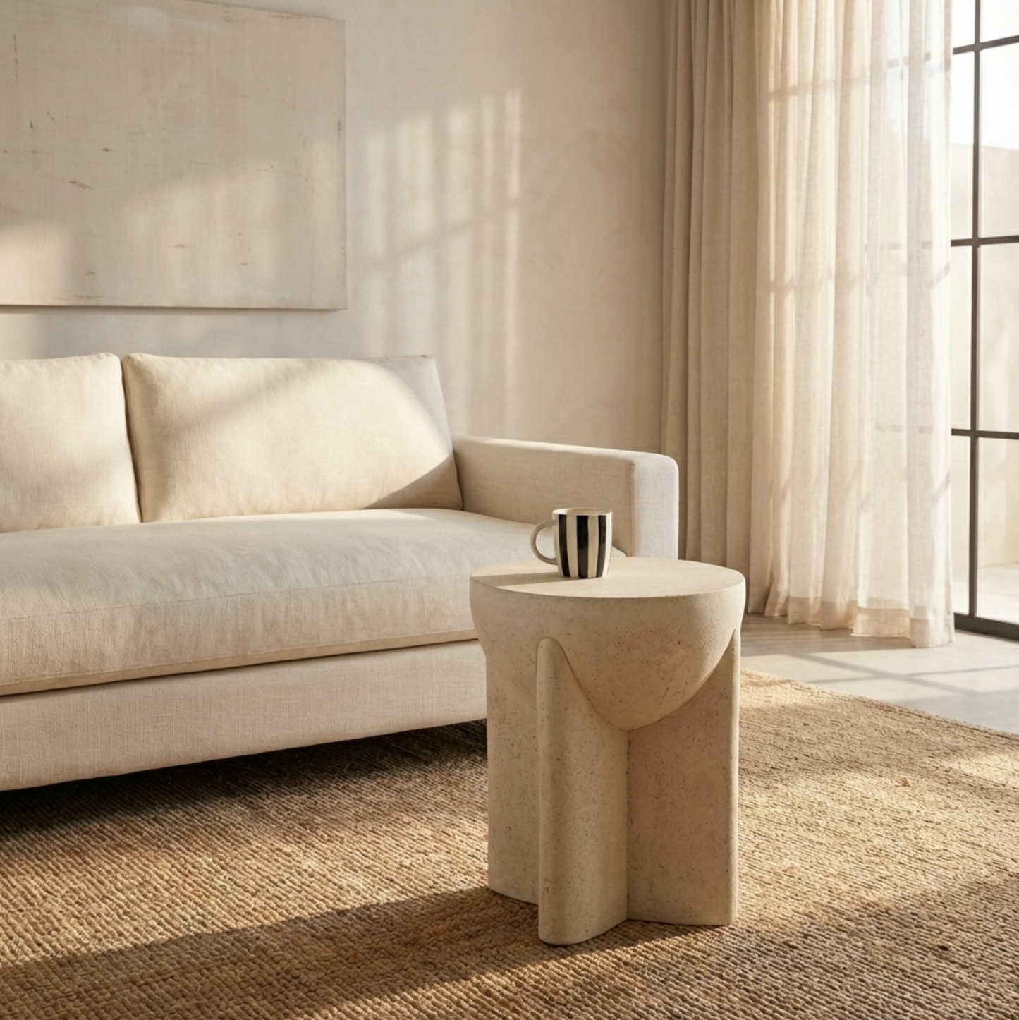 Zelda Sculptural Stone Side Table – Sand Textured Accent