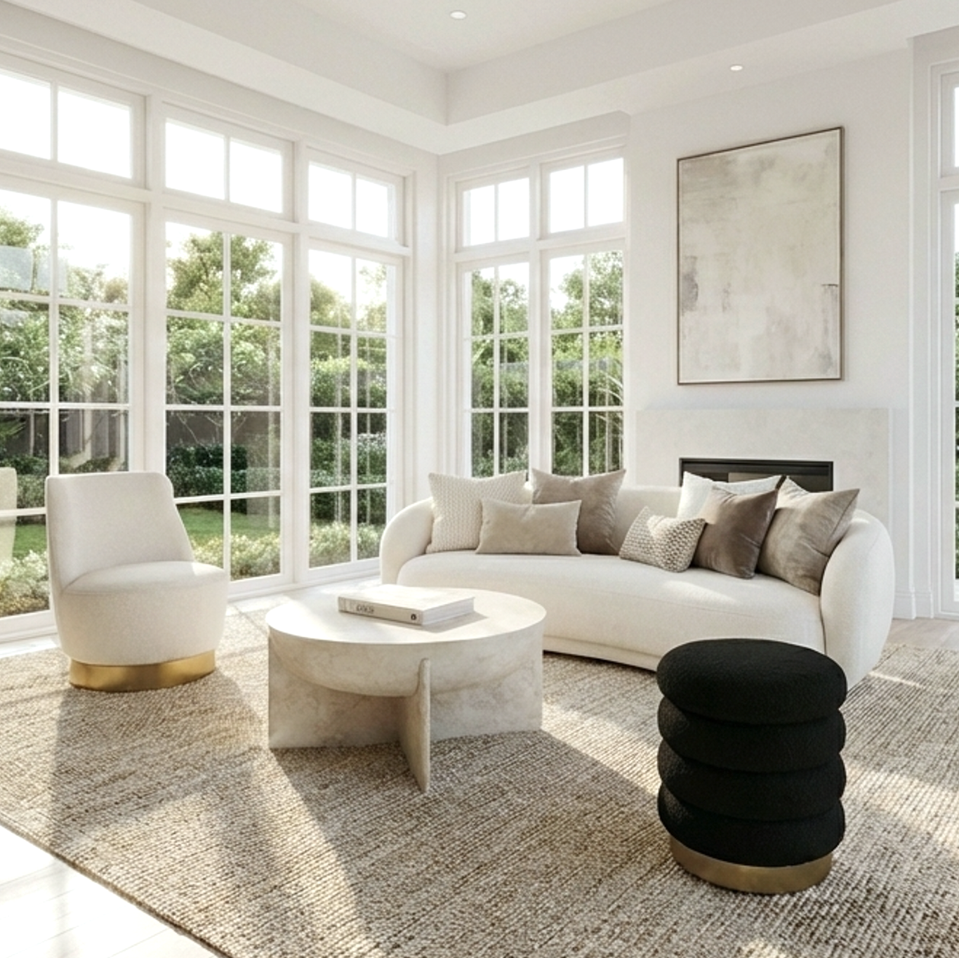 Zelda Sculptural Stone Coffee Table – Sand Textured Finish