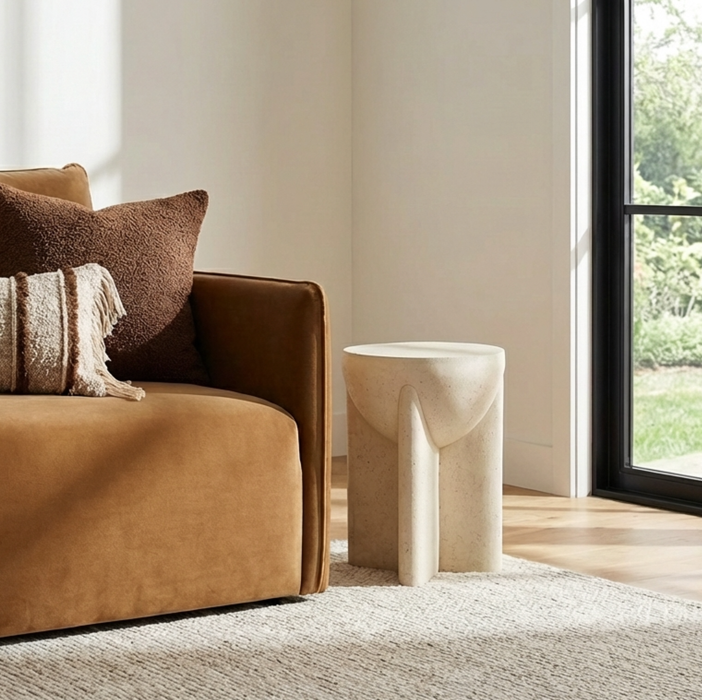 Zelda Sculptural Stone Side Table – Sand Textured Accent