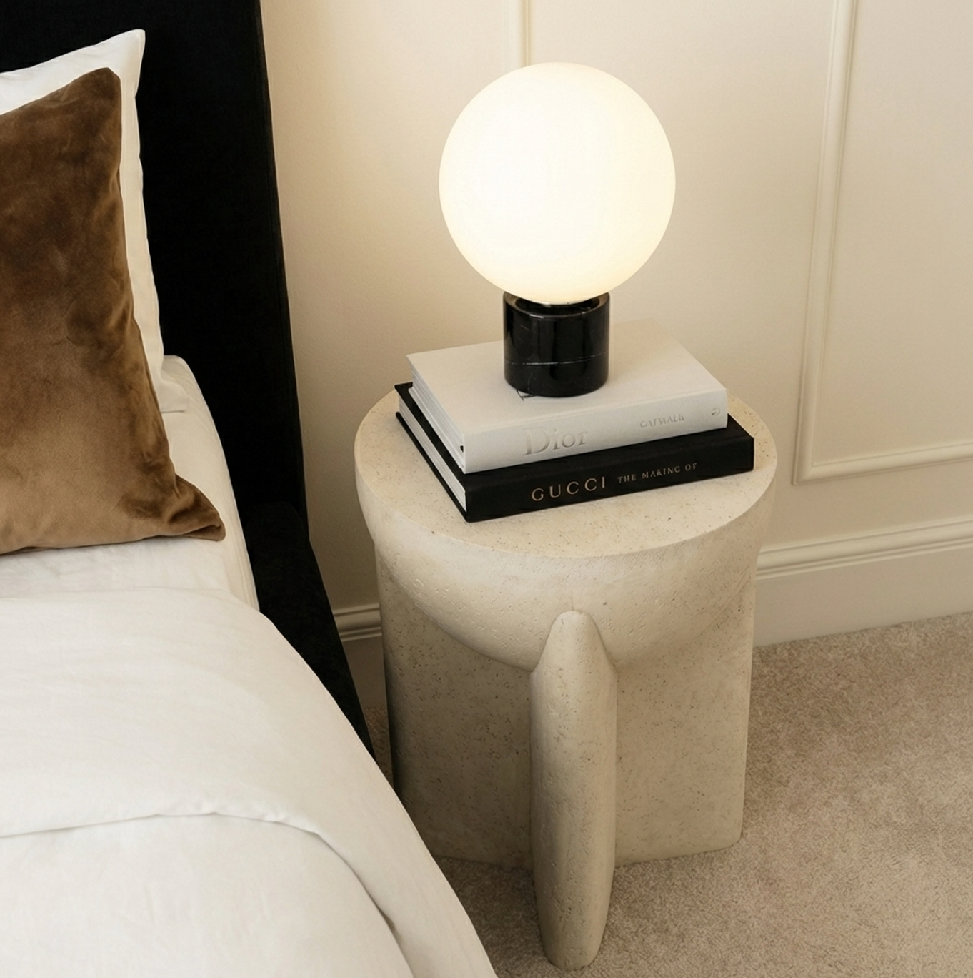 Zelda Sculptural Stone Side Table – Sand Textured Accent