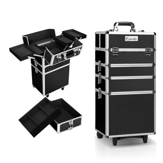 MAKEUP CASE BEAUTY TROLLEY COSMETIC ORGANISER BOX TRAVEL WHEELS - BLACK – premium furniture by Interior Ave
