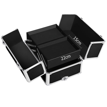 MAKEUP CASE BEAUTY TROLLEY COSMETIC ORGANISER BOX TRAVEL WHEELS - BLACK
