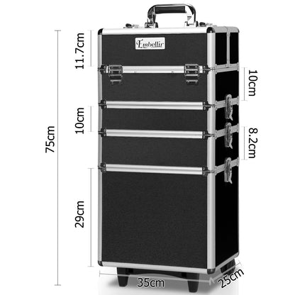 MAKEUP CASE BEAUTY TROLLEY COSMETIC ORGANISER BOX TRAVEL WHEELS - BLACK