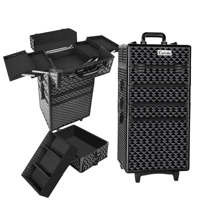 MAKEUP CASE BEAUTY TROLLEY COSMETIC ORGANISER BOX TRAVEL WHEELS - DIAMOND BLACK – premium furniture by Interior Ave
