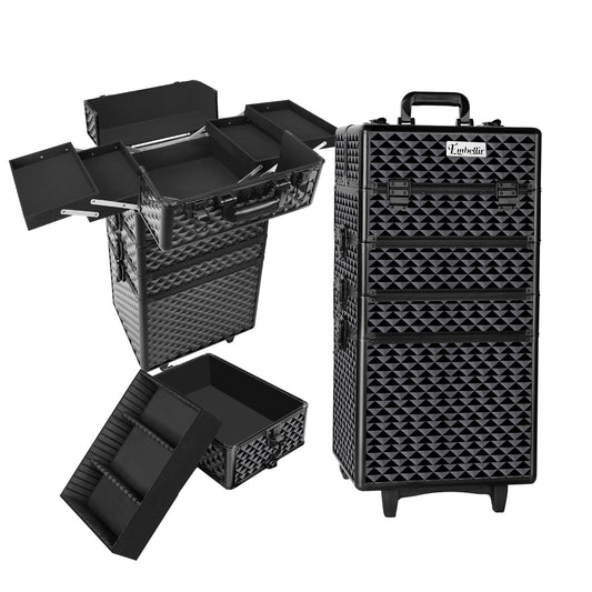 MAKEUP CASE BEAUTY TROLLEY COSMETIC ORGANISER BOX TRAVEL WHEELS - DIAMOND BLACK – premium furniture by Interior Ave