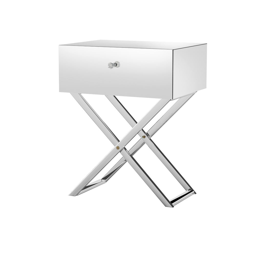 CRISS CROSS MIRRORED BEDSIDE TABLE