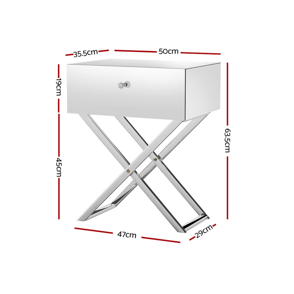 CRISS CROSS MIRRORED BEDSIDE TABLE