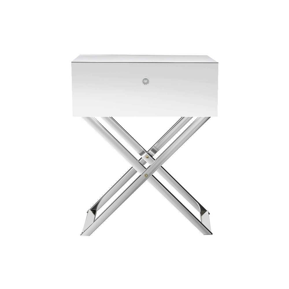 CRISS CROSS MIRRORED BEDSIDE TABLE